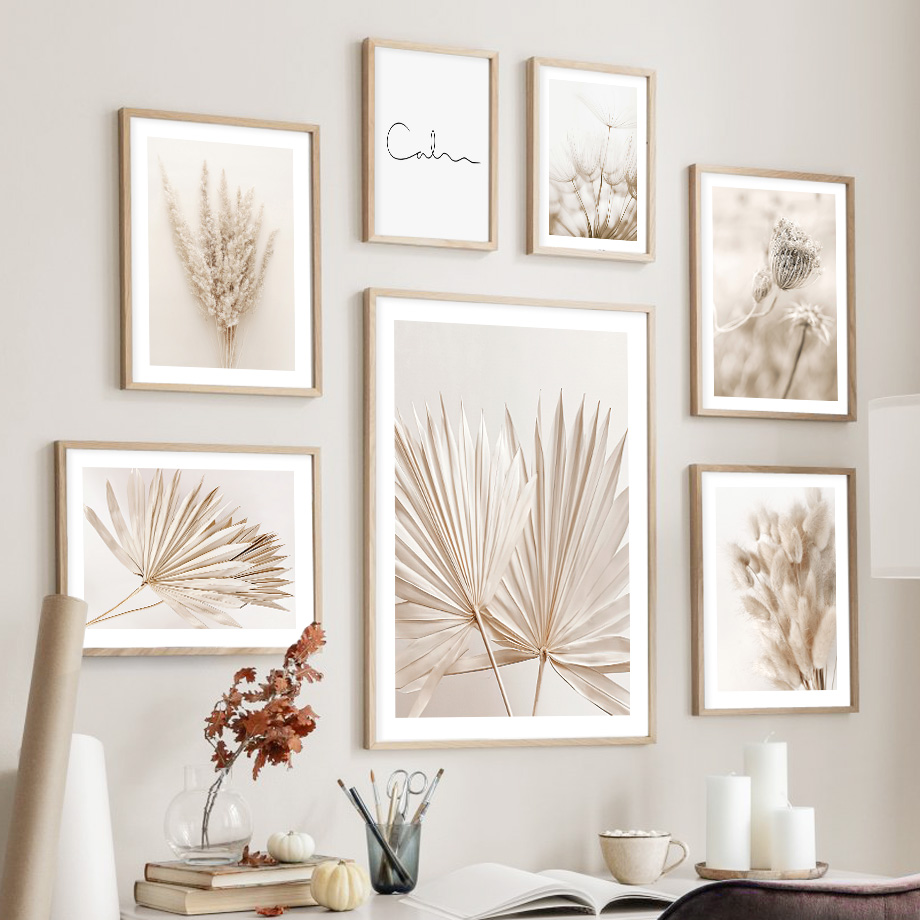 Palm Leaf Dried - Mural de Arte Boho en Beige